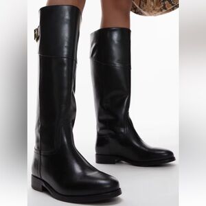 Mango MNG Women's Leather High-Leg Boots - Black Women Sz 10